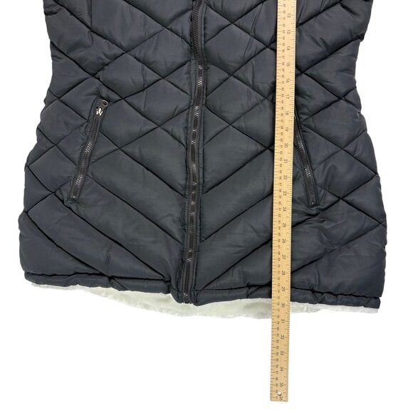 Women’s Reversible Hooded Winter Coat Puffer Jacket Black/White Faux Fur Size L - Picture 9 of 13